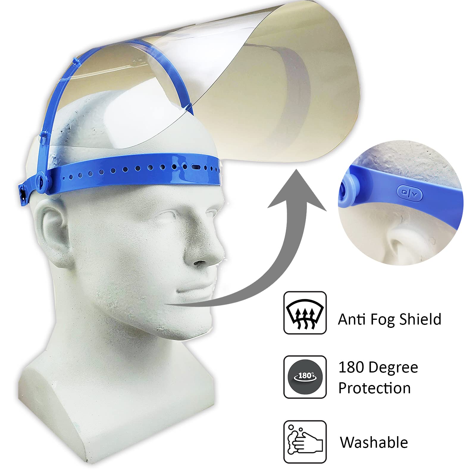 proSPORT 2 Pack Flip-Up Medical Face Shields – Dark Blue Adjustable Frame – Clear Anti-Fog Full Face Protection Against Splash & Droplets - Image 3