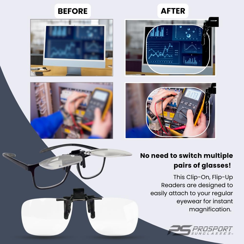 proSPORT 3 Pairs Clip-On Reading Glasses - Flip-Up Magnifying Lenses for Easy Use | Lightweight & Durable Clip-On Readers - Image 5
