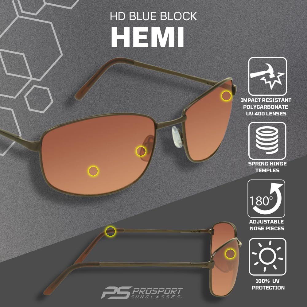 proSPORT Blue Light Blocking Sunglasses – HD Copper Amber Metal Aviator Reduce Eye Strain Better Sleep - Image 4