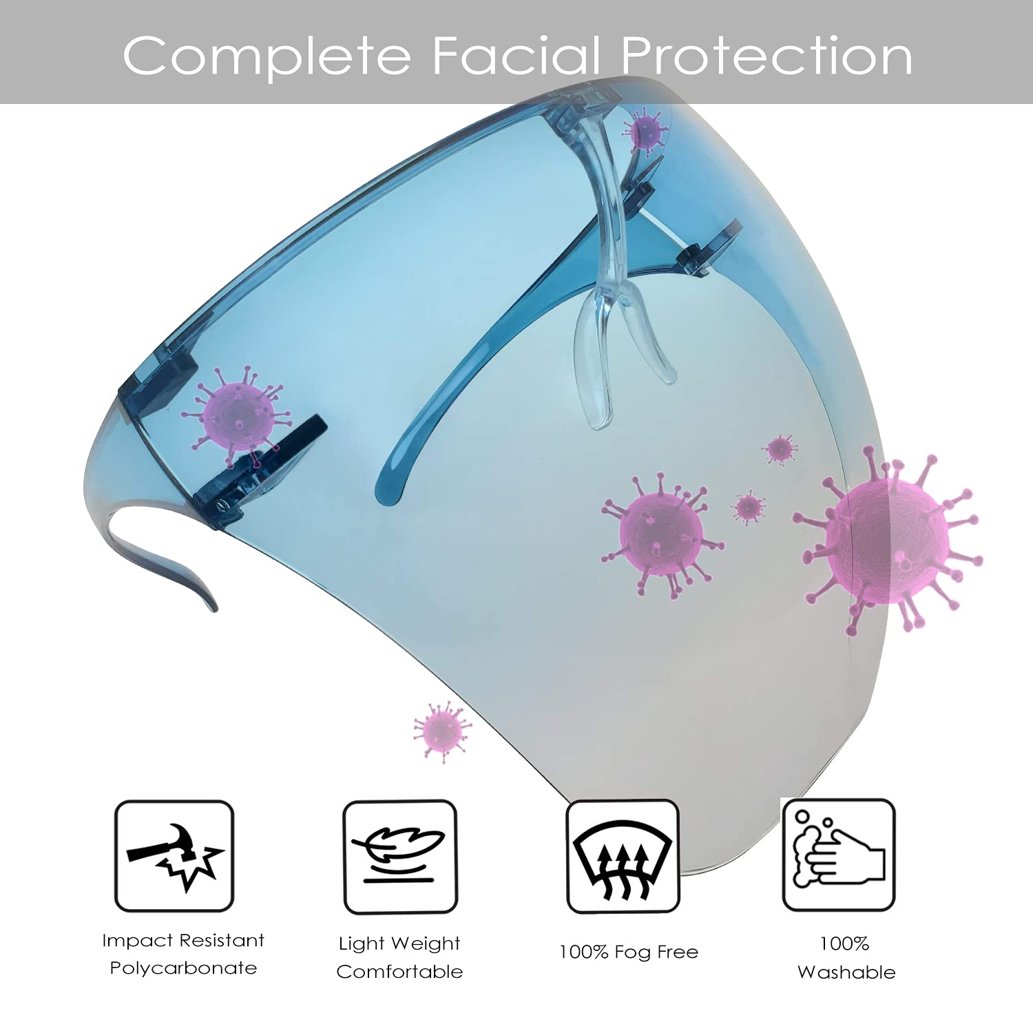 proSPORT Face Shield One Piece Glasses Full Face Protection Against Splash Spray Clear Transparent Covers Eyes Nose Mouth - Image 3