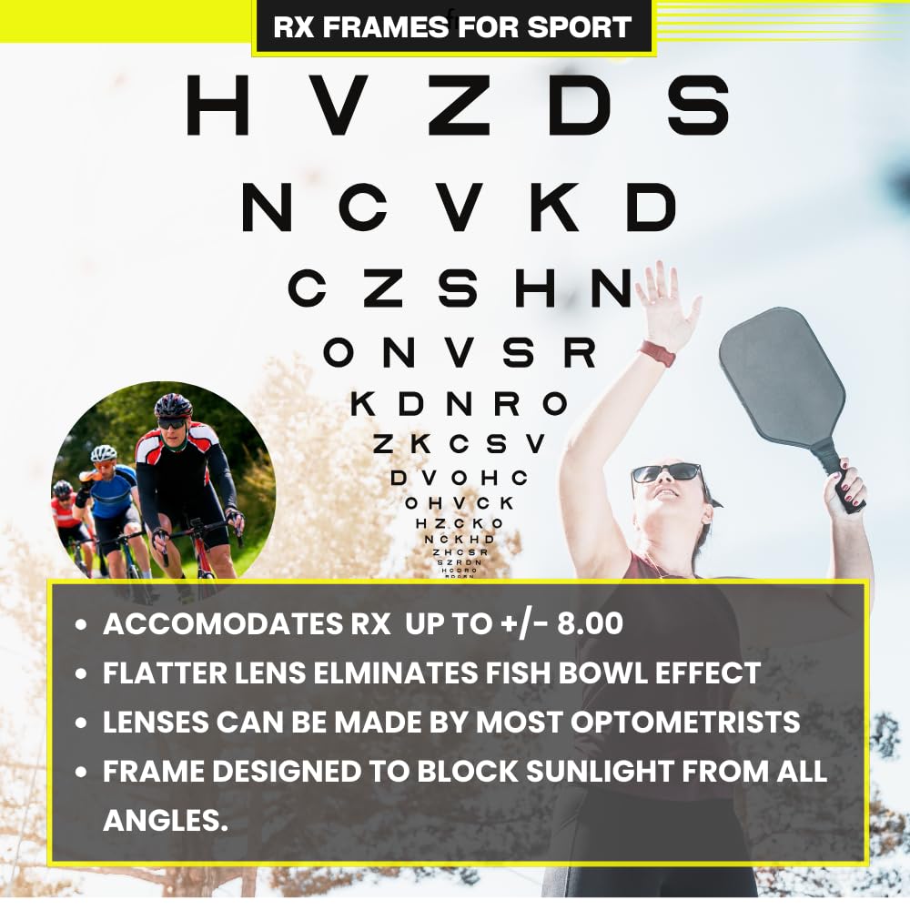 proSPORT Rectangular Prescription Eyewear Frame TR90 Sports Men Women Youth Pickleball Golf Replaceable Prescription Lens - Image 3