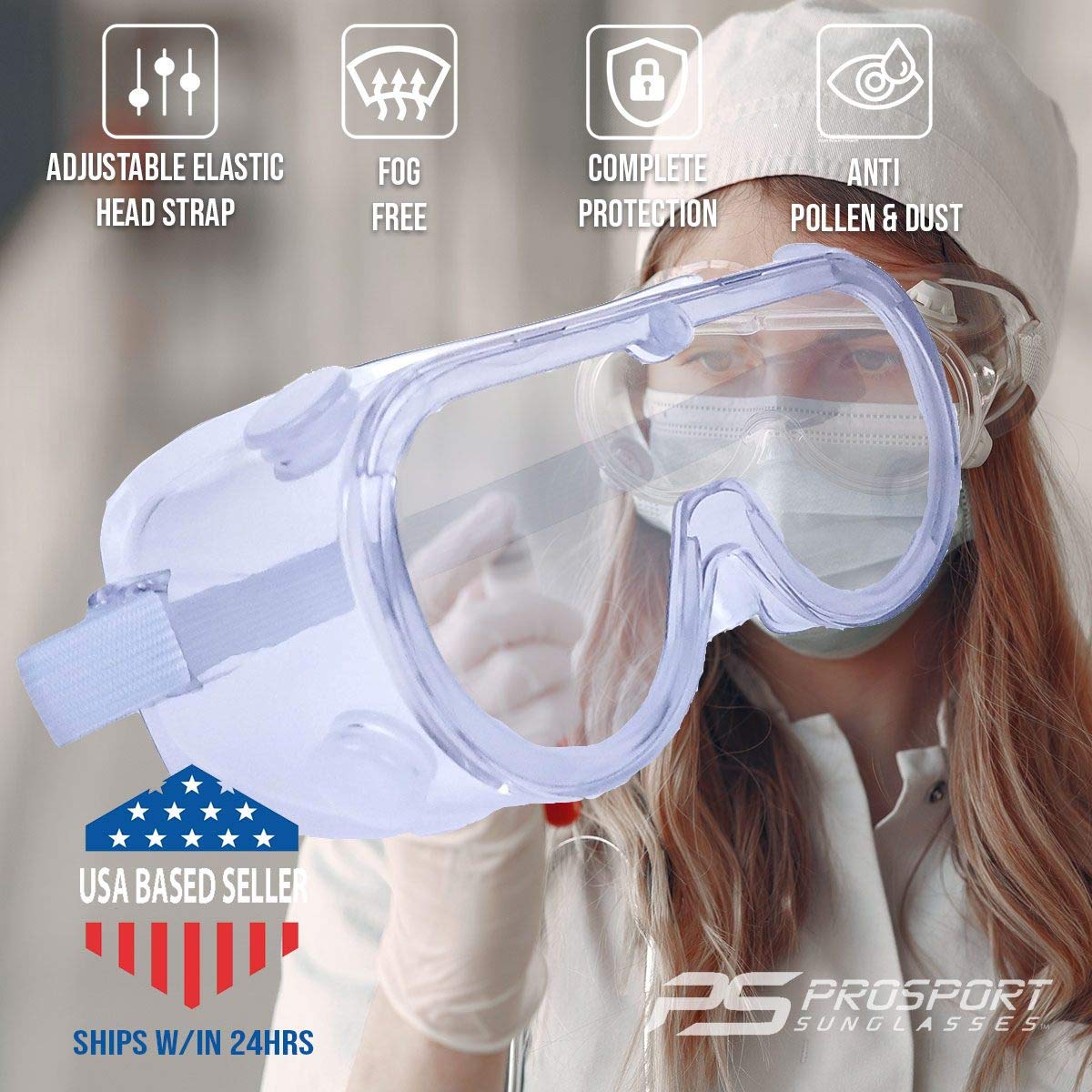 proSPORT Safety Protective Goggles for Eye Protection Cover Over Glasses Splash Resistant Fog Proof Sealed Elastic Strap - Image 3