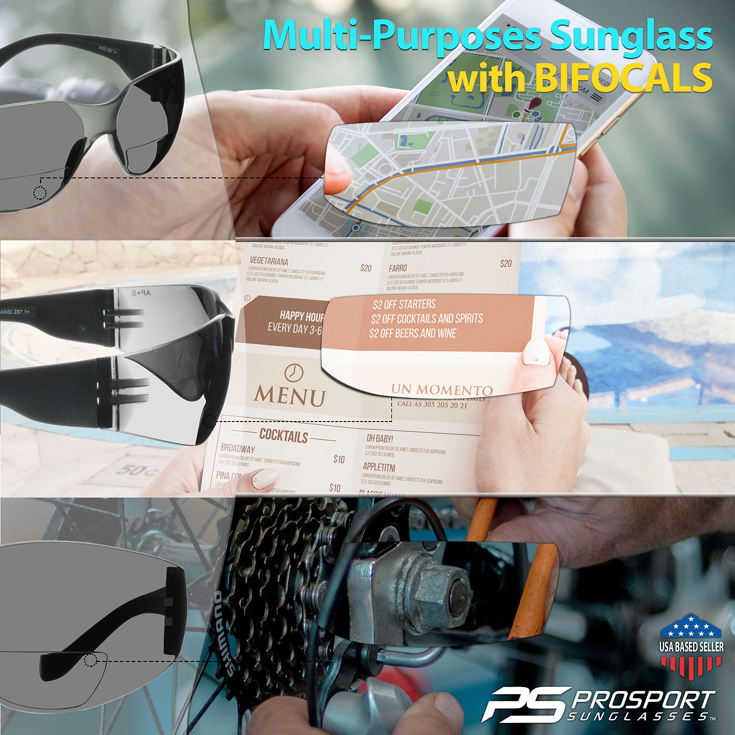 proSPORT Safety Rated Bifocal Sun Glasses Reader ANSI Z87 Lightweight Rimless Sporty Outdoor Indoor - Image 4