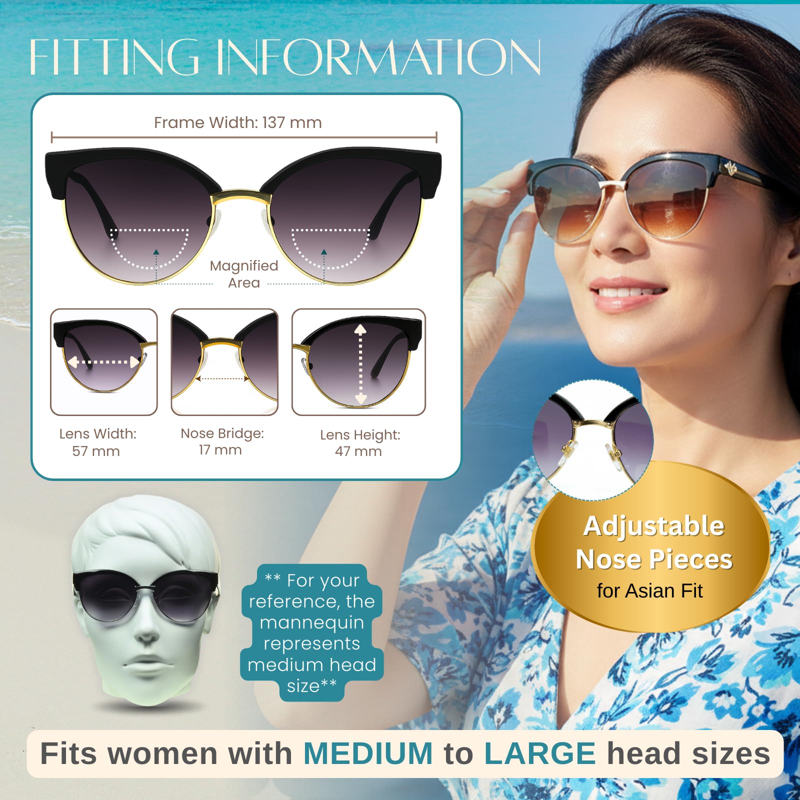 proSPORT Women’s Bifocal Reading Sunglasses – Cateye Frame, UV400 Protection, Gradient Lens, Lightweight Half Rim Readers - Image 5