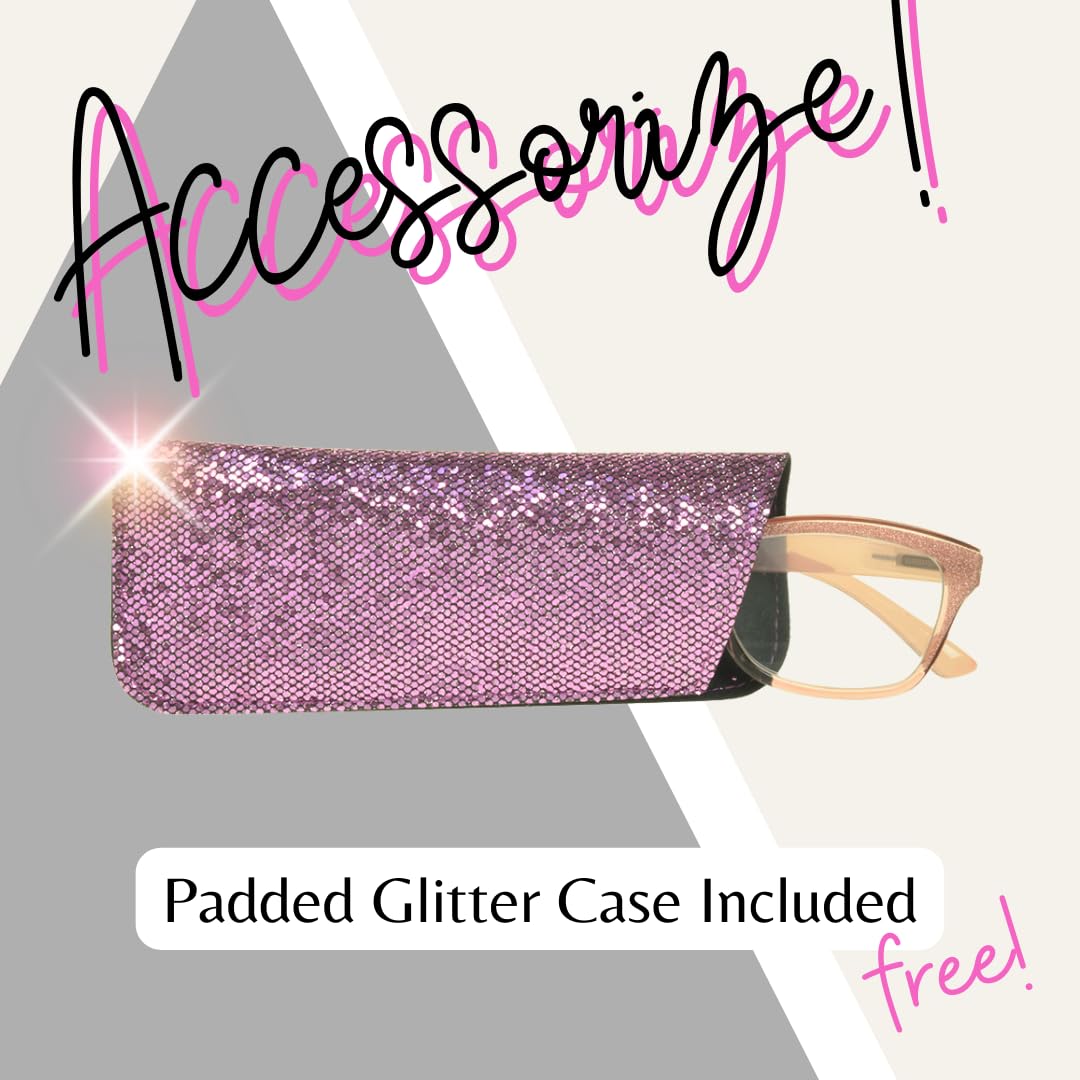 proSPORT Womens Reading Glasses Clear Full Lens, Glitter Sparkle Bling Rectangular Black White Yellow Pink Frame, Lightweight - Image 5