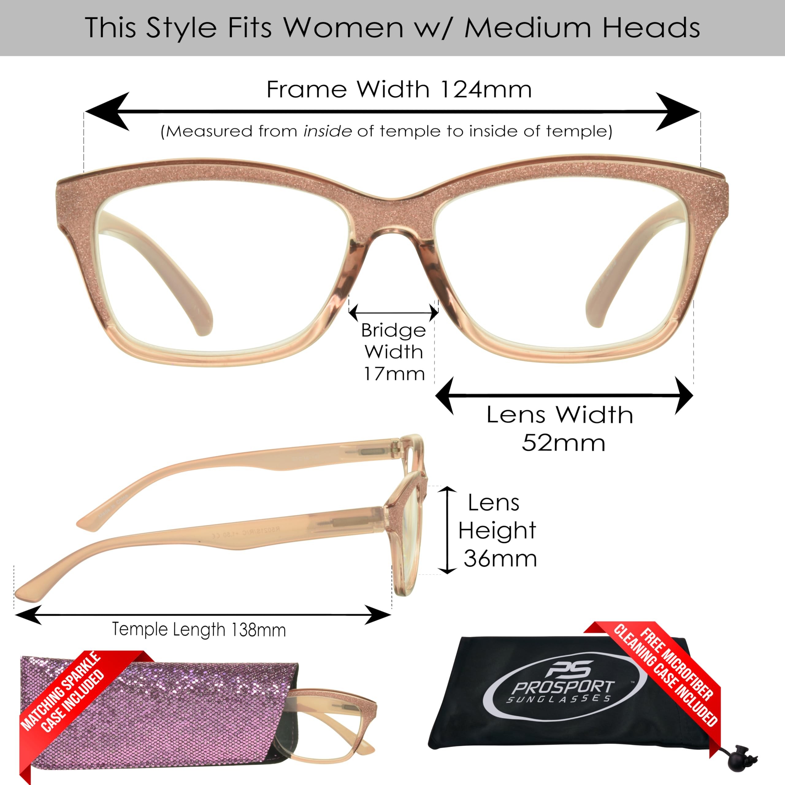 proSPORT Womens Reading Glasses Clear Full Lens, Glitter Sparkle Bling Rectangular Black White Yellow Pink Frame, Lightweight - Image 6